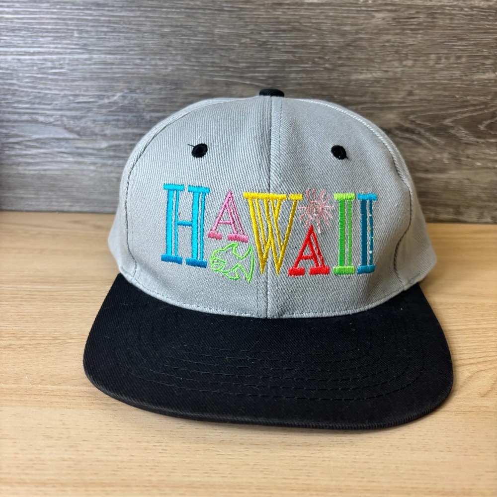 Vintage Hawaii Hat Cap Snap Back Gray Trucker Embroidered Mens 90s